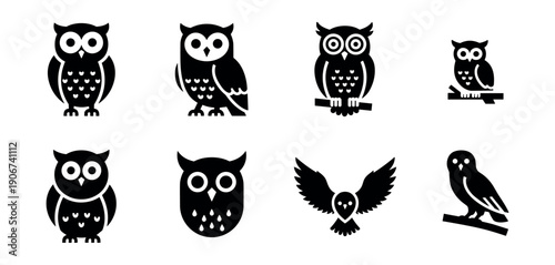Owl silhouette icons set