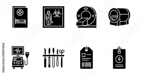 Medical care and hospital operation icons set