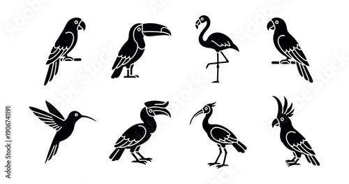 Bird silhouette geometric icons set