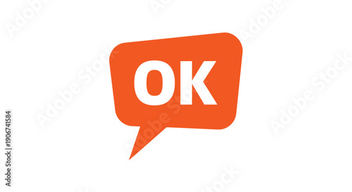 Orange speech bubble icon with the text OK written in white bold letters for use in web design applications and interface communication.