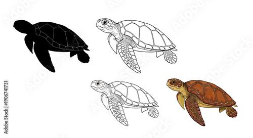 Collection of three stylized polar bear walking icons showcasing black silhouette line art and light blue flat design variations isolated on white background for graphic use