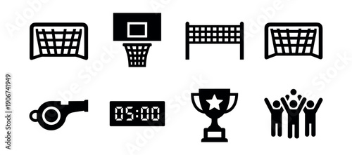 Sports and games black and white icons set