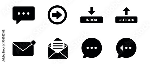 Messaging and Email Black and White Icons Set