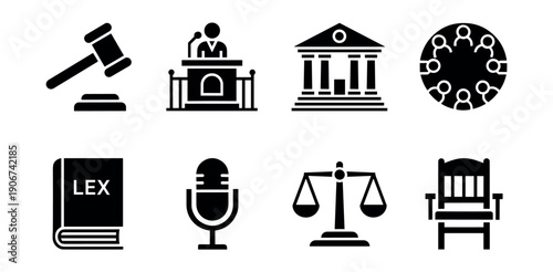 Law and Justice Silhouette Icons Set