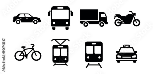 Transportation silhouette icons set