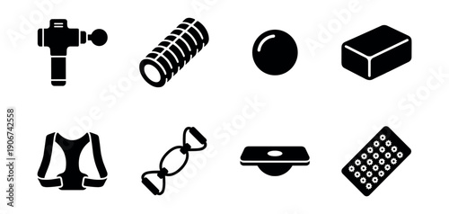 Fitness and Recovery Equipment Icons Set