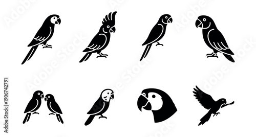 Parrot silhouette illustrations set