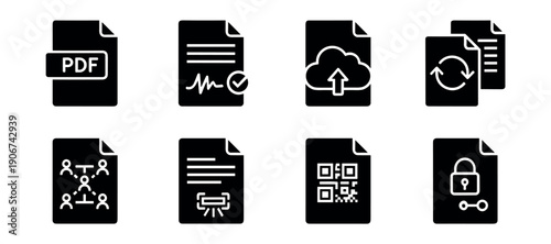 Document Actions and Statuses Monochrome Icons Set
