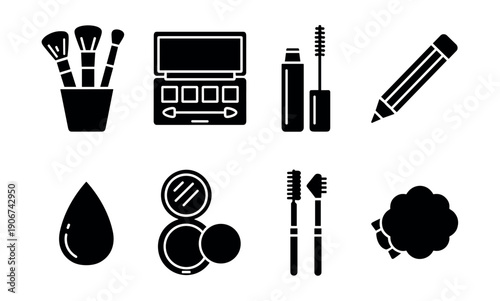 Makeup and cosmetics black and white icons set