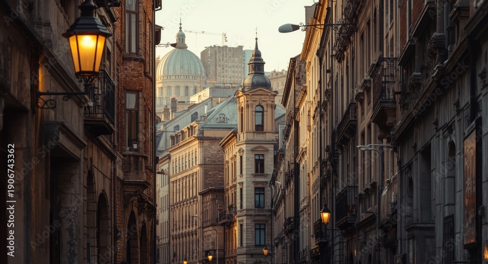 Fototapeta premium Fine detailed sketch showing a city with prominent historical urban characteristics
