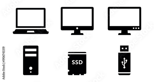 Technology devices black and white icon set