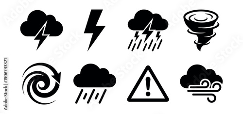 Weather black and white bold icons set