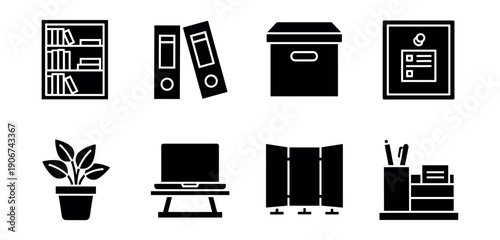 Office Essentials Black and White Icons Set