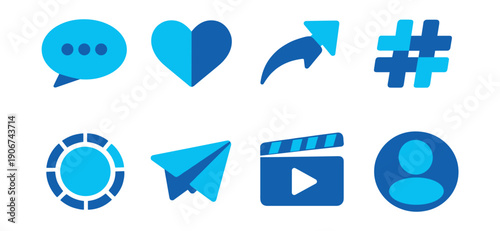 Blue social media and communication icons set