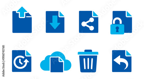File operations blue icons set