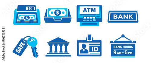 Banking and Financial Services Blue Icons Set