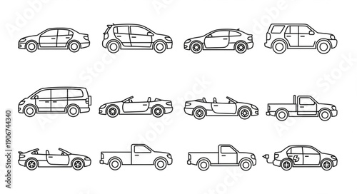 Collection of various car outlines and silhouettes.