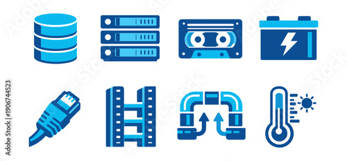 Technology and utility blue-toned icons set
