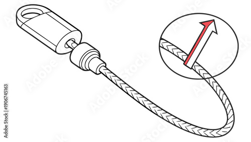A detailed vector illustration of a braided cable with a secure locking mechanism