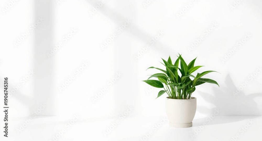 Fototapeta premium Contemporary 2D graphic of a houseplant in a pot against a smooth white backdrop