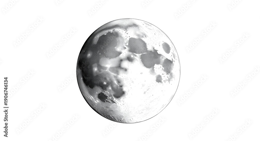 Fototapeta premium Black and white detailed lunar drawing with simple white backdrop for clarity