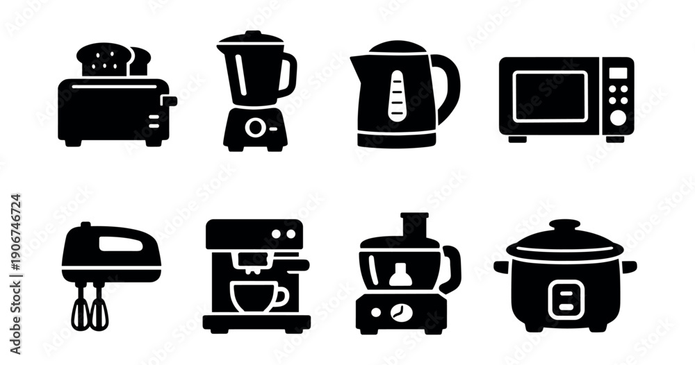 Fototapeta premium Kitchen appliances silhouette icons set