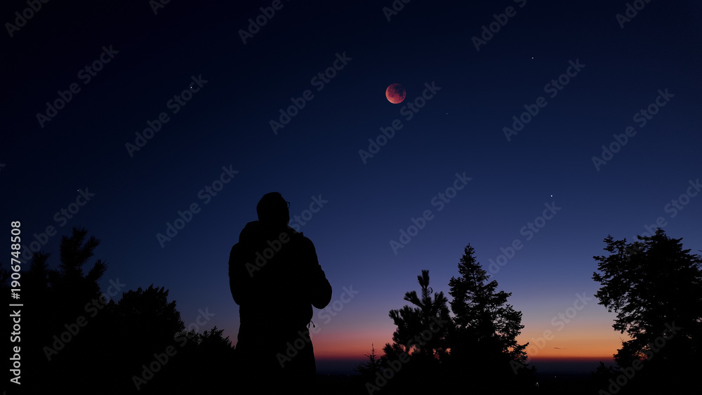 Fototapeta premium Amateur astronomer observing stars, planets, Moon and other celestial objects.