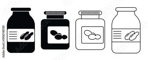 peanut butter jar icon set black and white color simple
