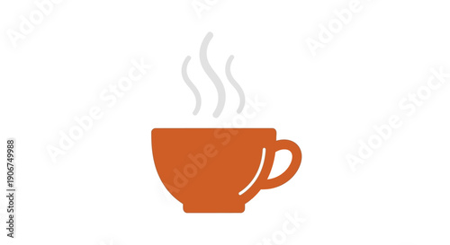 Steaming Orange Coffee Cup with Hot Vapor on an Isolated White Background