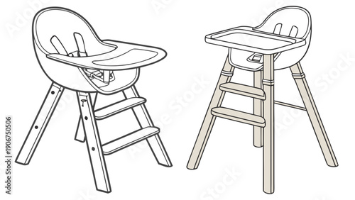A minimalist vector illustration of two high chairs in different designs