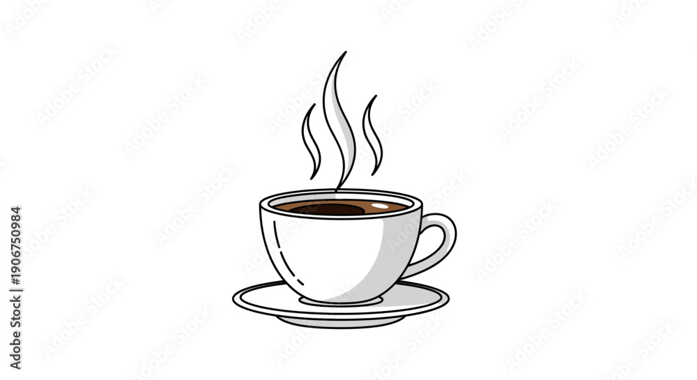Obraz premium Hot Steaming Coffee Cup on Saucer, isolated white background