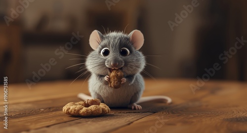 charming cartoon mouse munching a delicious snack