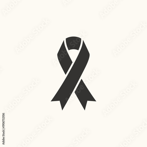 Black Ribbon Symbol for Mourning, Remembrance, Awareness, and Solidarity. Simple Graphic Illustration.