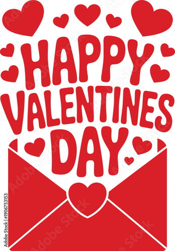 Happy valentines day greeting with hearts, envelope, and romantic floating hearts design