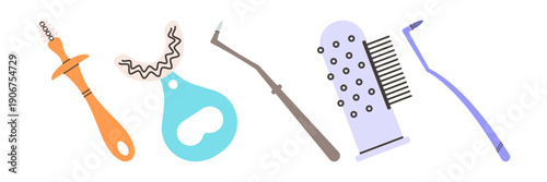 Colorful toothbrush and dental tools illustration set