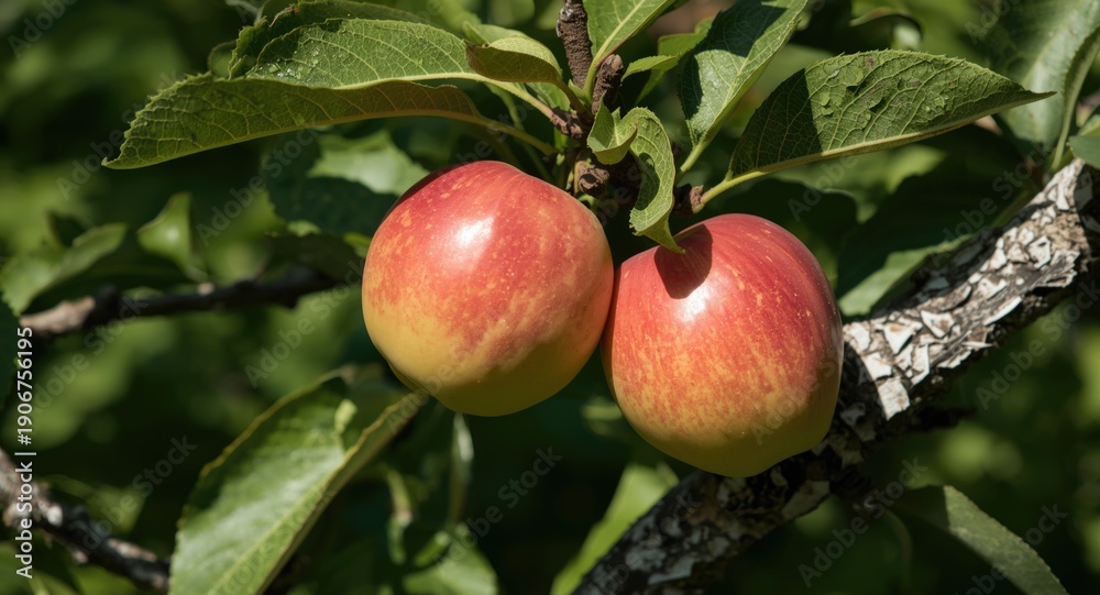 Obraz premium Fresh fruits visible in close up on a mature appletree