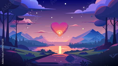 fantasy landscape with moon and stars