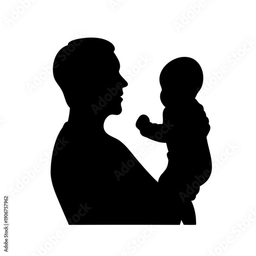 Silhouette of a father tenderly holding his baby child in arms