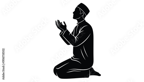 Minimalist Silhouette of a Muslim Man Making Dua: A Powerful Depiction of Islamic Faith, Hope, and Spiritual Connection