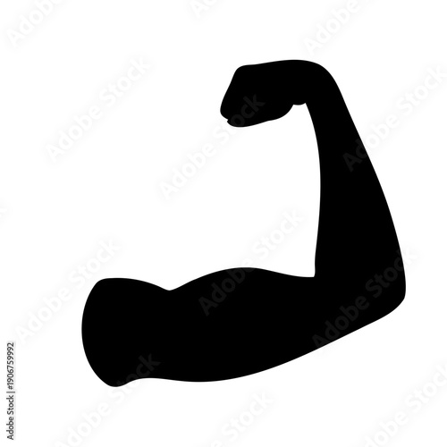 Black silhouette of a muscular arm flexing on a white background