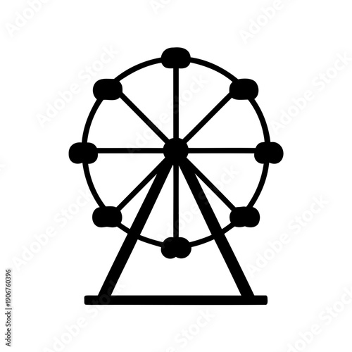 Simple and elegant black silhouette of a Ferris wheel on white background