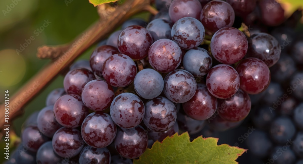 Fototapeta premium Close up texture background featuring ripe black muscat grapes