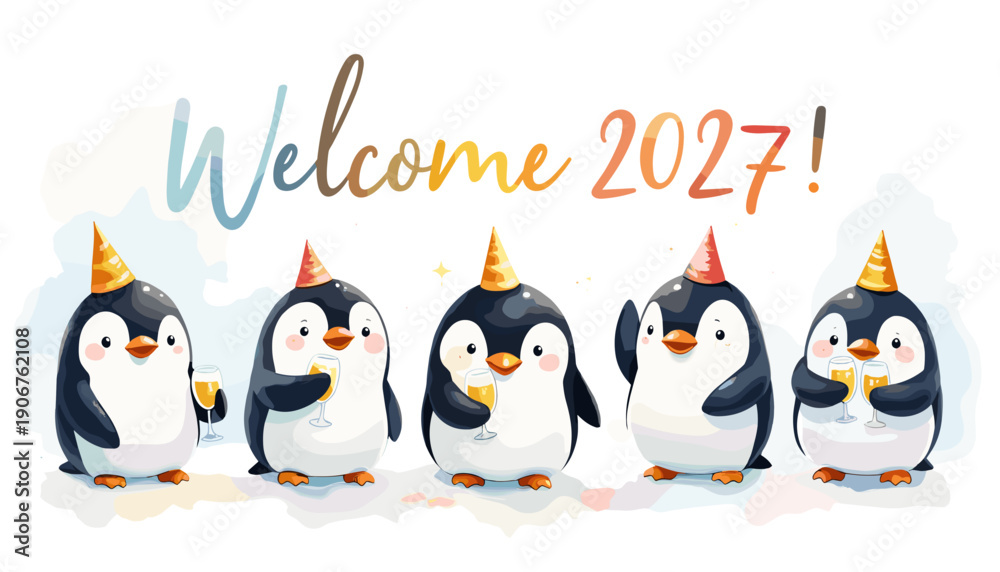 Naklejka premium happy new year 2027, happy new year 2027 clipart, happy new year 2027 cartoon, cute happy new year 2027, 2027 new year banner, 2027 new year poster, new year 2027 typography, 2027 celebration design, 