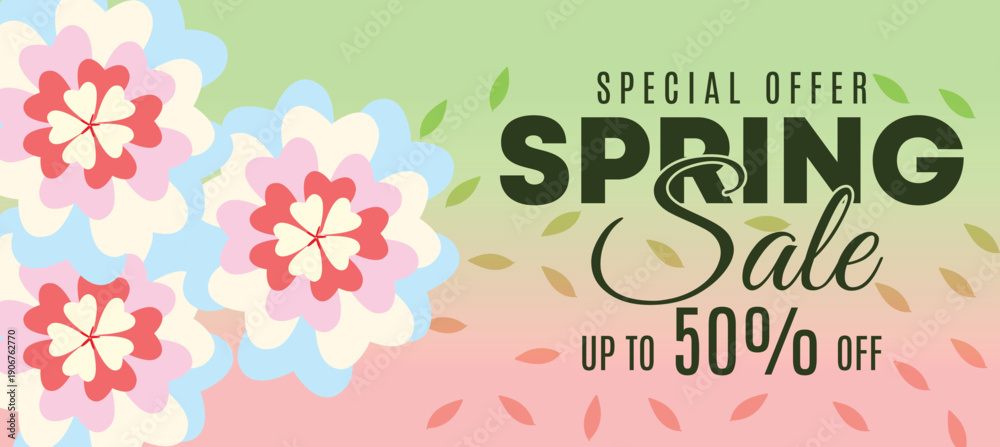 Obraz premium Light Pastel Spring Sale Discount Promotional Banner Template