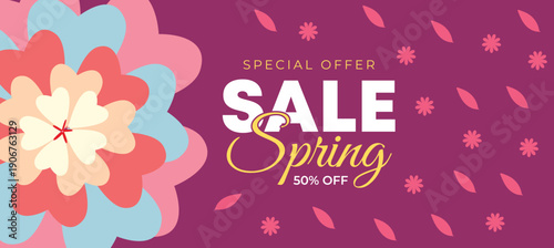 Dark Floral Spring Sale Premium Offer Banner Background Template