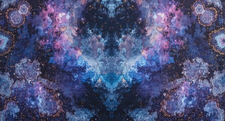 Artistic textile background showing cosmic tie dye galaxy and geode slice patterns