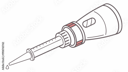 A detailed illustration of a dropper with a single drop falling from the tip