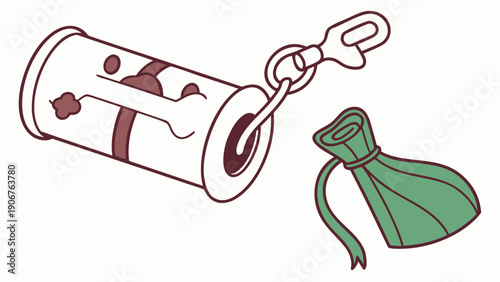 A vector graphic illustration of a money bag and a rolled up banknote on a chain