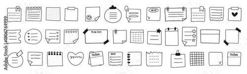 hand drawn memo paper sheet icon set in flat style simple