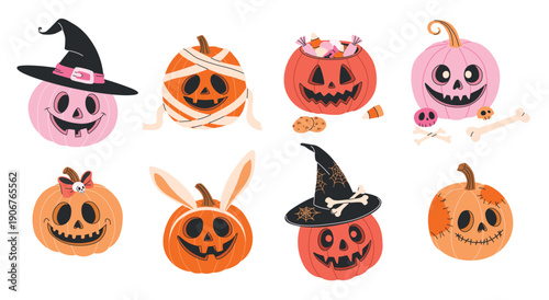  halloween pumpkin clip art set cute bundle with isolated
